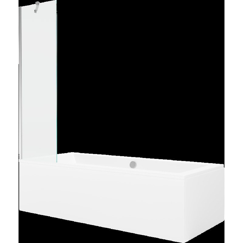 Mexen Cube cadă dreptunghiulară de 170 x 80 cm cu panouri si paravan cu 1 aripă 50 cm, transparent, crom - 550517080X9505000001