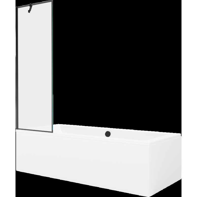 Mexen Cube cadă dreptunghiulară de 180 x 80 cm cu panouri si paravan cu 1 aripă 60 cm, Model negru - 550518080X9506007070