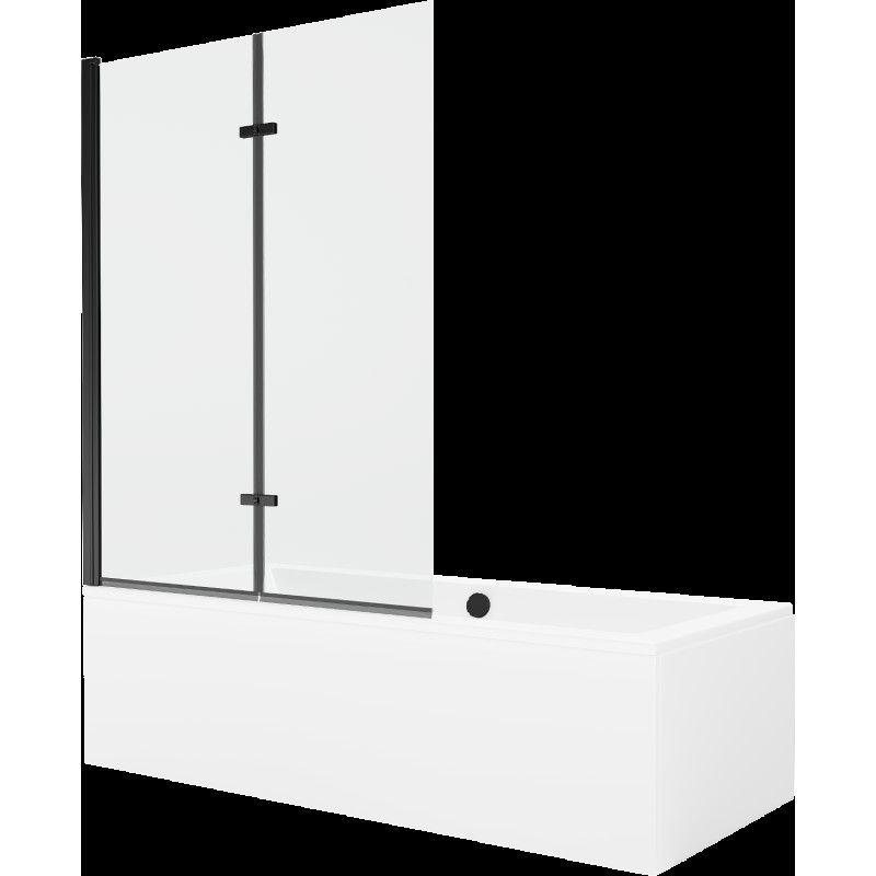 Mexen Cube cadă dreptunghiulară de 170 x 80 cm cu panouri si paravan cu 2 aripi 120 cm, transparent, Neagră - 550517080X92120270