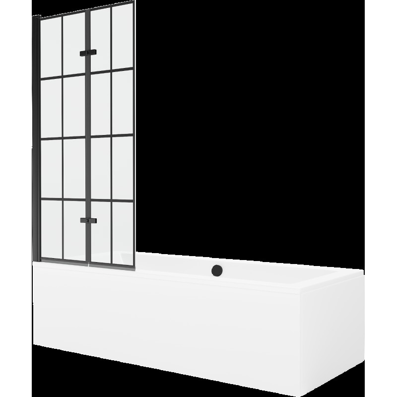 Mexen Cube cadă dreptunghiulară de 180 x 80 cm cu panouri si paravan cu 2 aripi 80 cm, Model negru - 550518080X92080027077