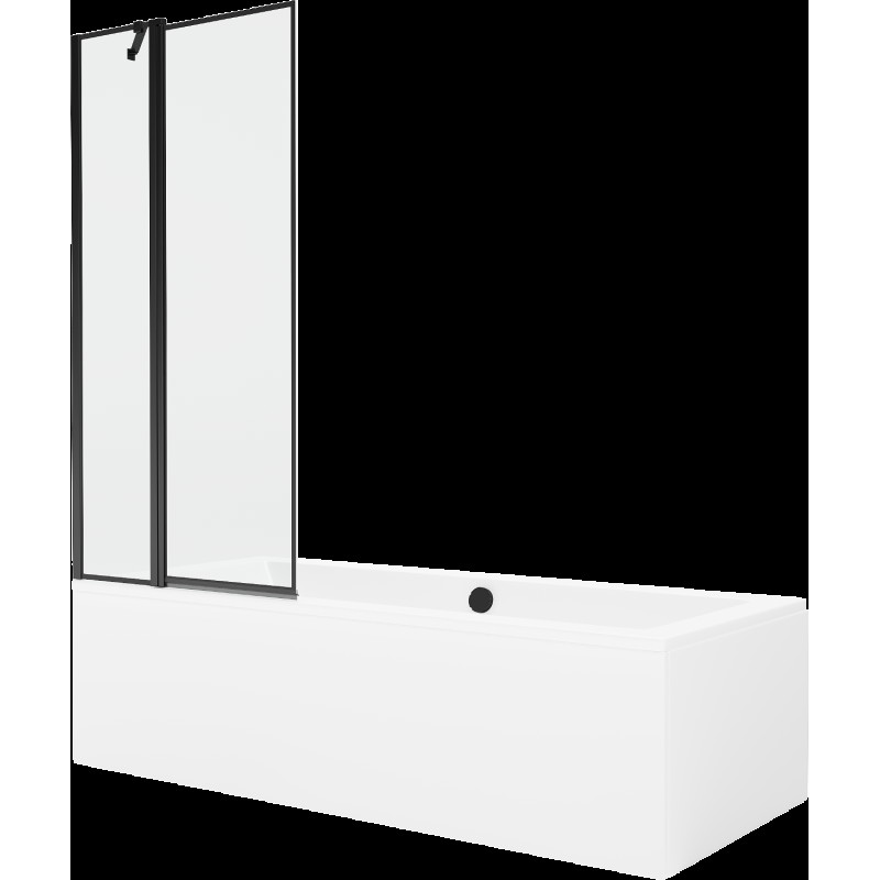 Mexen Cube cadă dreptunghiulară de 170 x 80 cm cu panouri si paravan cu 1 aripă 80 cm, Model negru - 550517080X9408117070