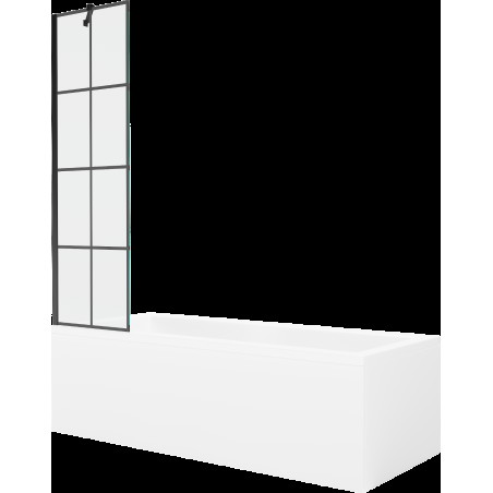 Mexen Cubik cadă dreptunghiulară de 150 x 70 cm cu panouri si paravan cu 1 aripă 50 cm, Model negru - 550315070X9505007077