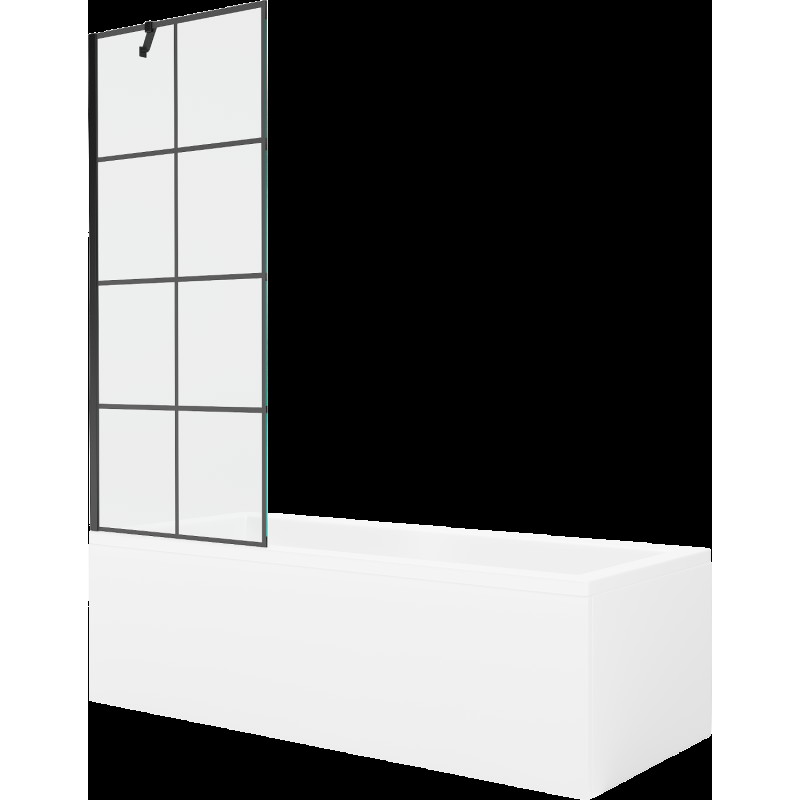 Mexen Cubik cadă dreptunghiulară de 160 x 70 cm cu panouri si paravan cu 1 aripă 70 cm, Model negru - 550316070X9507007077