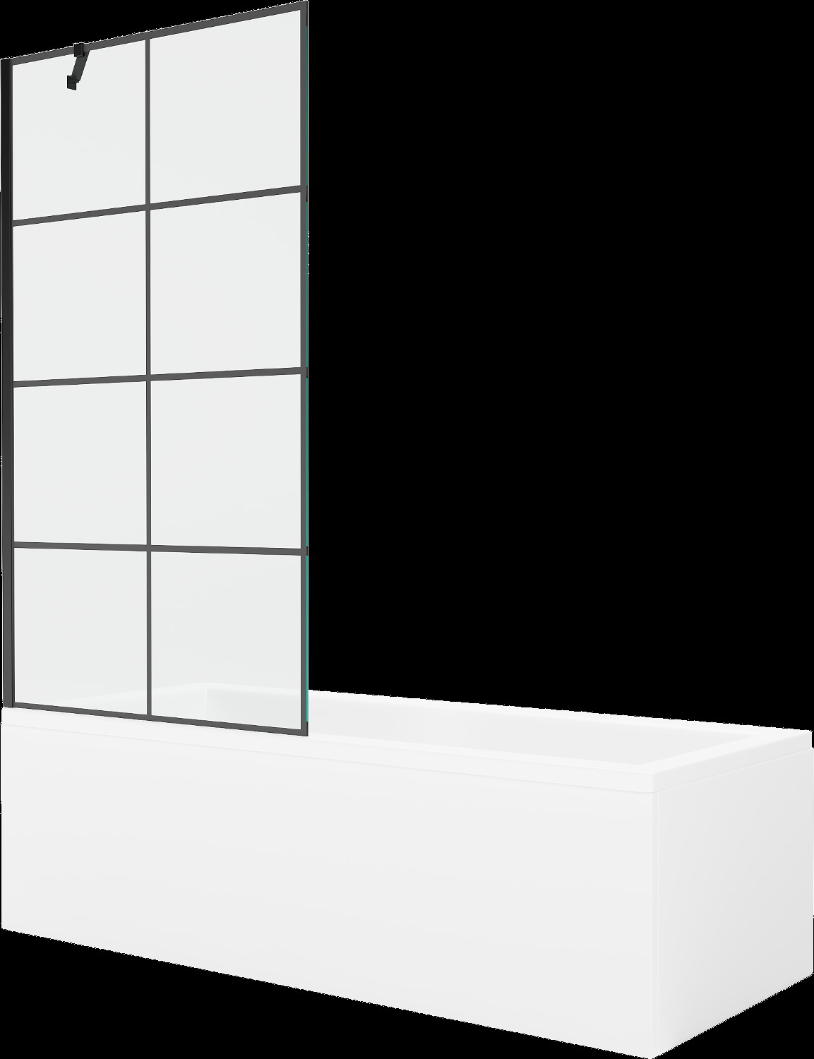 Mexen Cubik cadă dreptunghiulară de 160 x 70 cm cu panouri si paravan cu 1 aripă 90 cm, Model negru - 550316070X9509007077