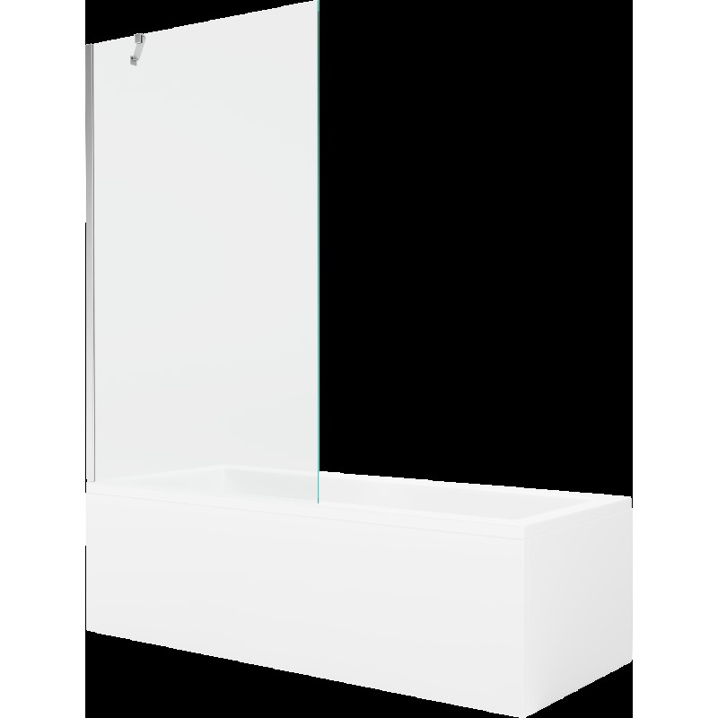 Mexen Cubik cadă dreptunghiulară de 160 x 70 cm cu panouri si paravan cu 1 aripă 100 cm, transparent, crom - 550316070X951000000