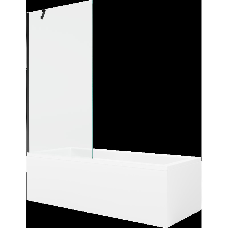 Mexen Cubik cadă dreptunghiulară de 170 x 70 cm cu panouri si paravan cu 1 aripă 90 cm, transparent, Neagră - 550317070X95090000