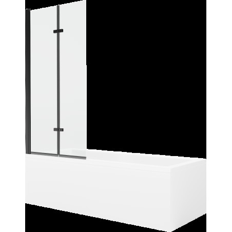 Mexen Cubik cadă dreptunghiulară de 150 x 70 cm cu panouri si paravan cu 2 aripi 80 cm, transparent, Neagră - 550315070X92080270