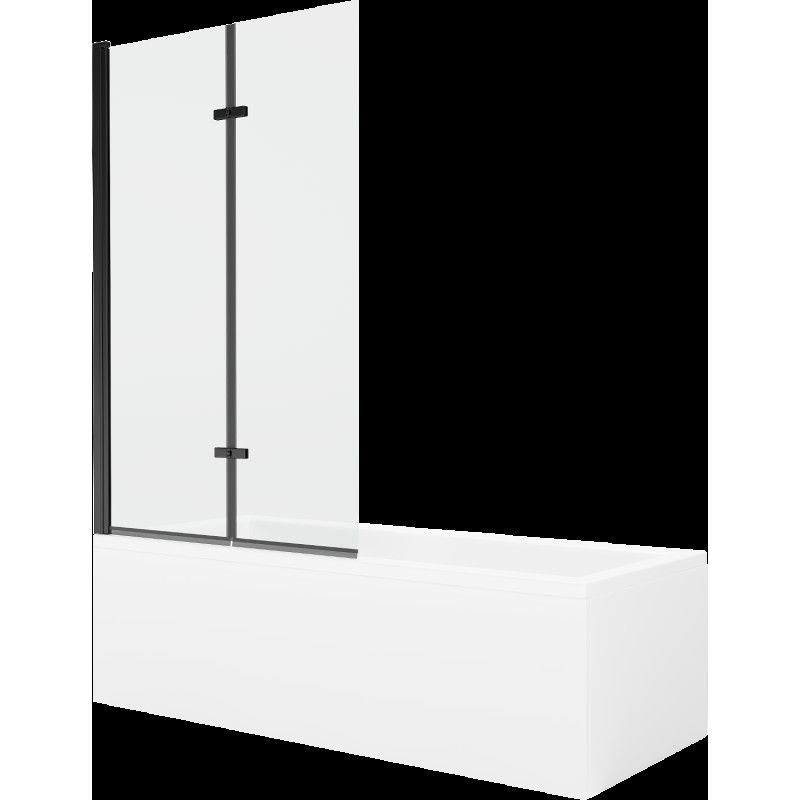 Mexen Cubik cadă dreptunghiulară de 150 x 70 cm cu panouri si paravan cu 2 aripi 100 cm, transparent, Neagră - 550315070X9210027