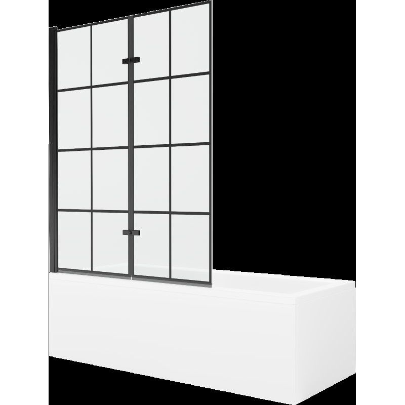 Mexen Cubik cadă dreptunghiulară de 150 x 70 cm cu panouri si paravan cu 2 aripi 120 cm, Model negru - 550315070X9212027077