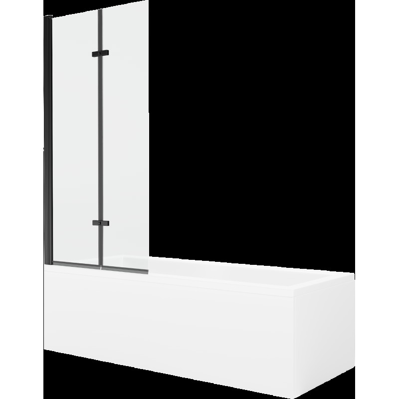 Mexen Cubik cadă dreptunghiulară de 170 x 70 cm cu panouri si paravan cu 2 aripi 80 cm, transparent, Neagră - 550317070X92080270