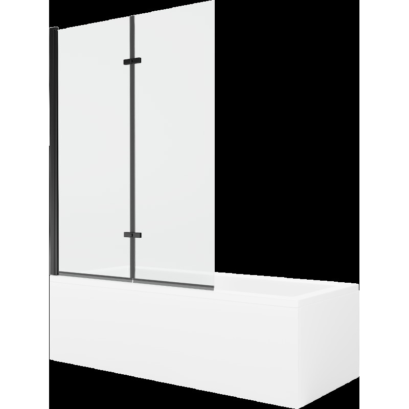 Mexen Cubik cadă dreptunghiulară de 170 x 70 cm cu panouri si paravan cu 2 aripi 120 cm, transparent, Neagră - 550317070X9212027