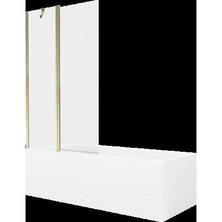 Mexen Cubik cadă dreptunghiulară de 160 x 70 cm cu panouri si paravan cu 1 aripă 100 cm, transparent, auriu - 550316070X94101150