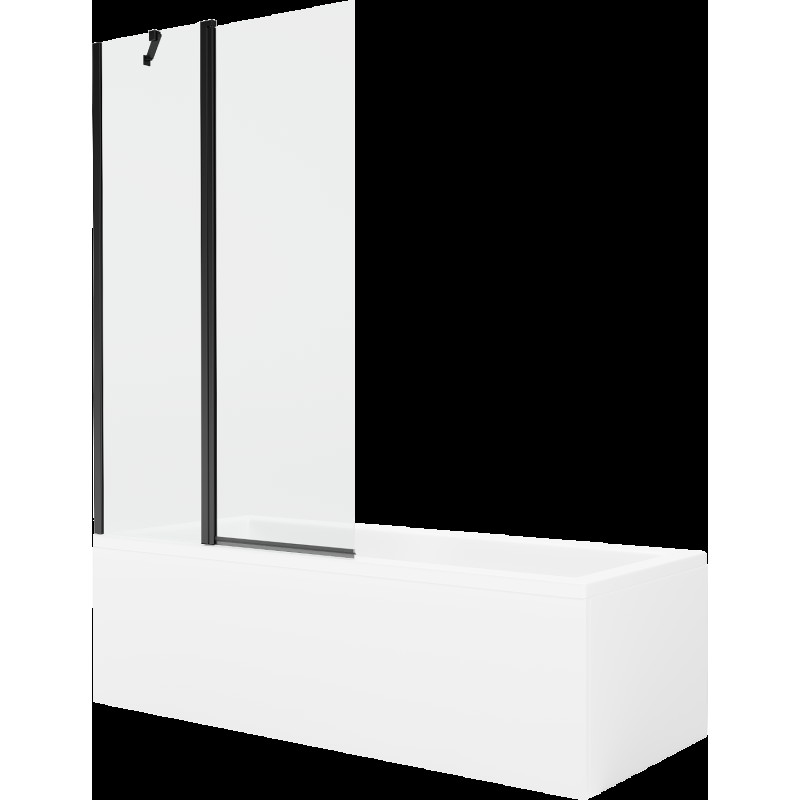 Mexen Cubik cadă dreptunghiulară de 170 x 70 cm cu panouri si paravan cu 1 aripă 100 cm, transparent, Neagră - 550317070X9410117