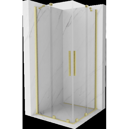 Mexen Velar Duo cabină de duș extensibilă 90 x 90 cm, transparent, auriu cu aspect periat - 871-090-090-02-55