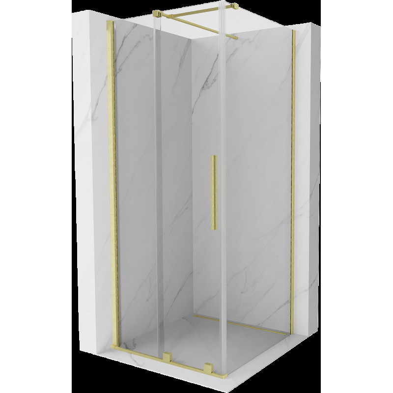 Mexen Velar cabină de duș extensibilă 100 x 100 cm, transparent, auriu cu aspect periat - 871-100-100-01-55