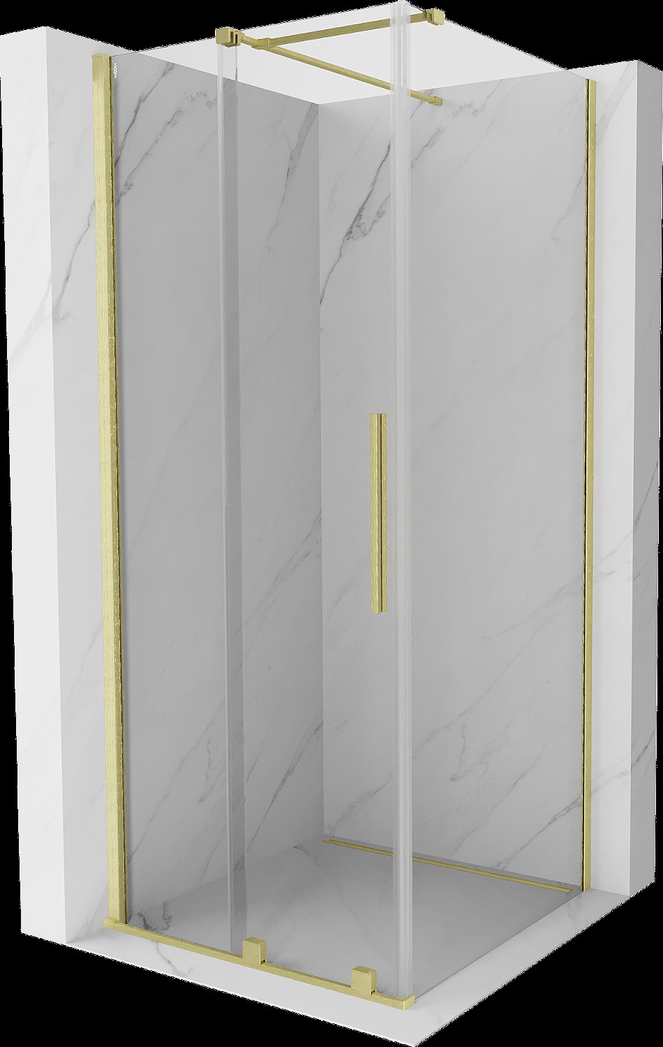 Mexen Velar cabină de duș extensibilă 100 x 100 cm, transparent, auriu cu aspect periat - 871-100-100-01-55