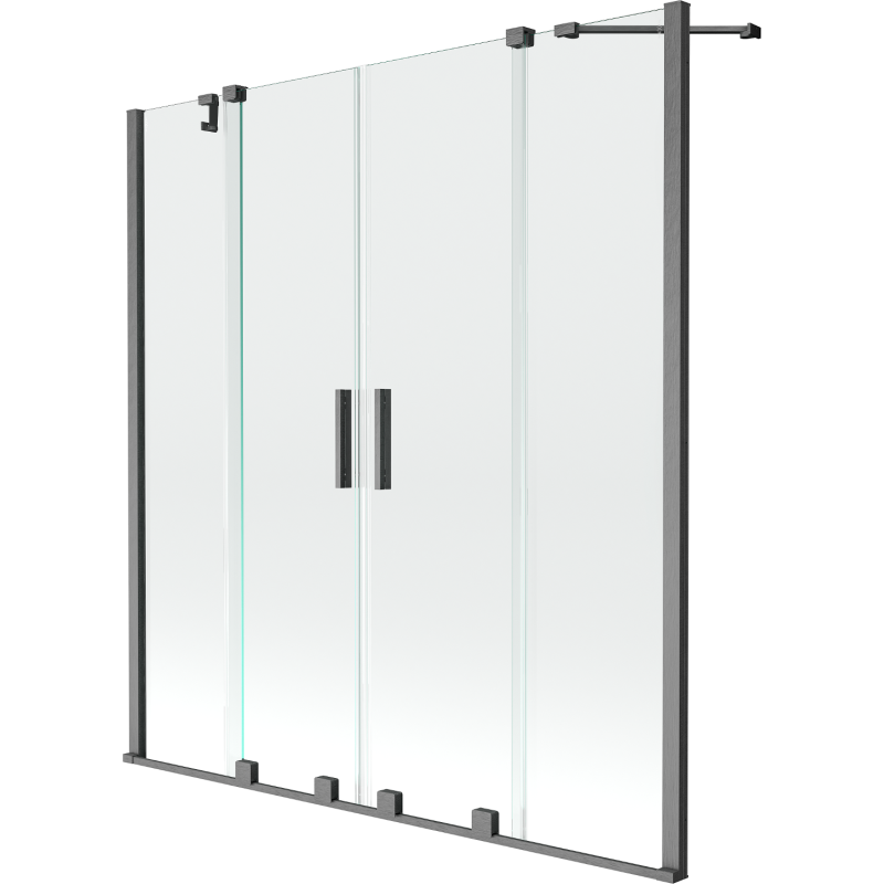 Mexen Velar Duo paravan cadă 2-aripi culisant 140 x 150 cm, transparent, gun gray cu aspect periat - 896-140-000-02-66