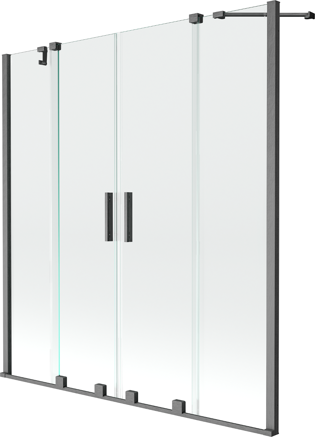 Mexen Velar Duo paravan cadă 2-aripi culisant 140 x 150 cm, transparent, gun gray cu aspect periat - 896-140-000-02-66