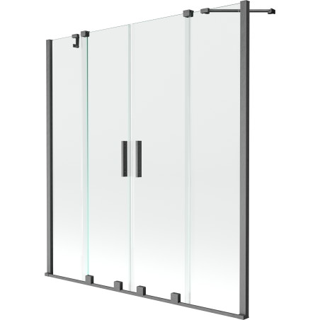 Mexen Velar Duo paravan cadă 2-aripi culisant 150 x 150 cm, transparent, gun gray cu aspect periat - 896-150-000-02-66