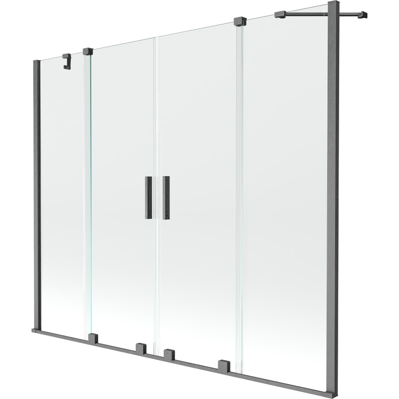 Mexen Velar Duo paravan cadă 2-aripi culisant 200 x 150 cm, transparent, gun gray cu aspect periat - 896-200-000-02-66