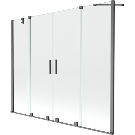 Mexen Velar Duo paravan cadă 2-aripi culisant 200 x 150 cm, transparent, gun gray cu aspect periat - 896-200-000-02-66