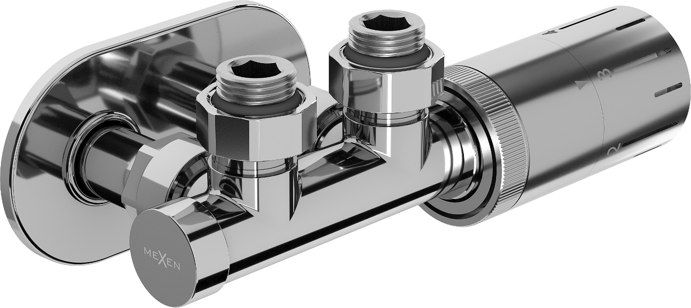 Mexen G05 set cu termostat de colț cu mască R, Duplex, DN50, crom - W907-958-905-01