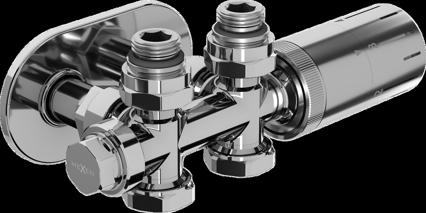 Mexen G05 set cu termostat unghiular/straight cu mascare R, Duplex, DN50, crom - W908-958-905-01