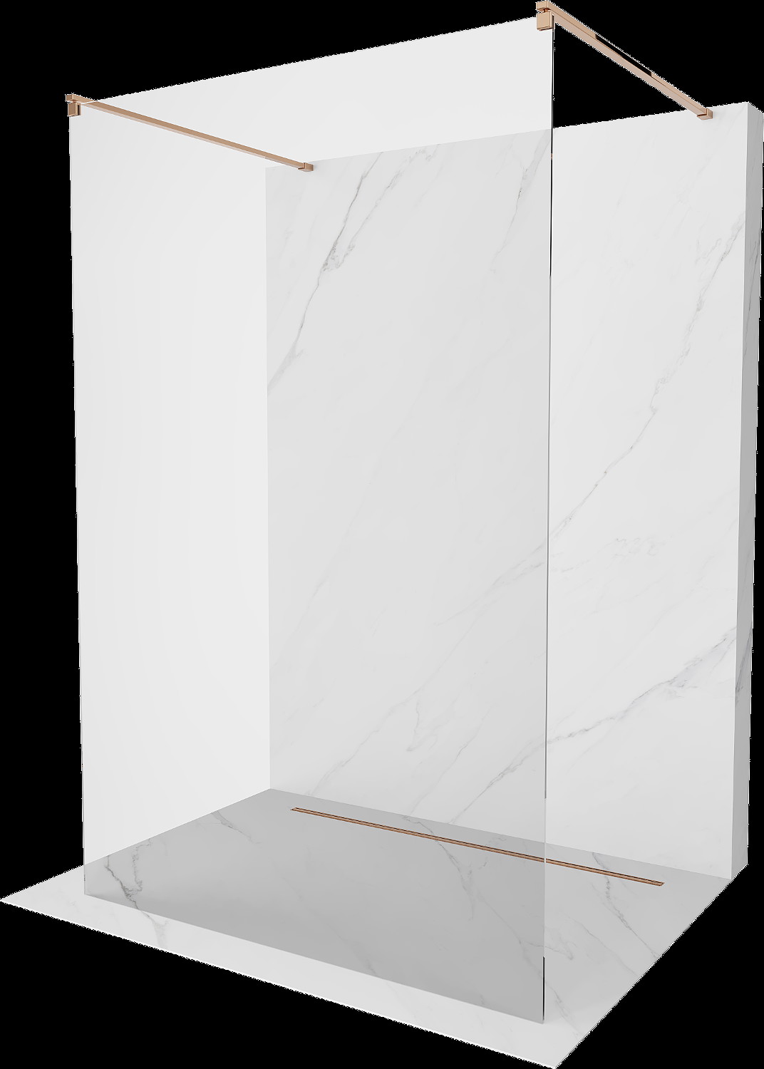 Mexen Kioto perete dus freestanding 125 x 200 cm, transparent 8 mm, aur roz - 800-125-002-60-00