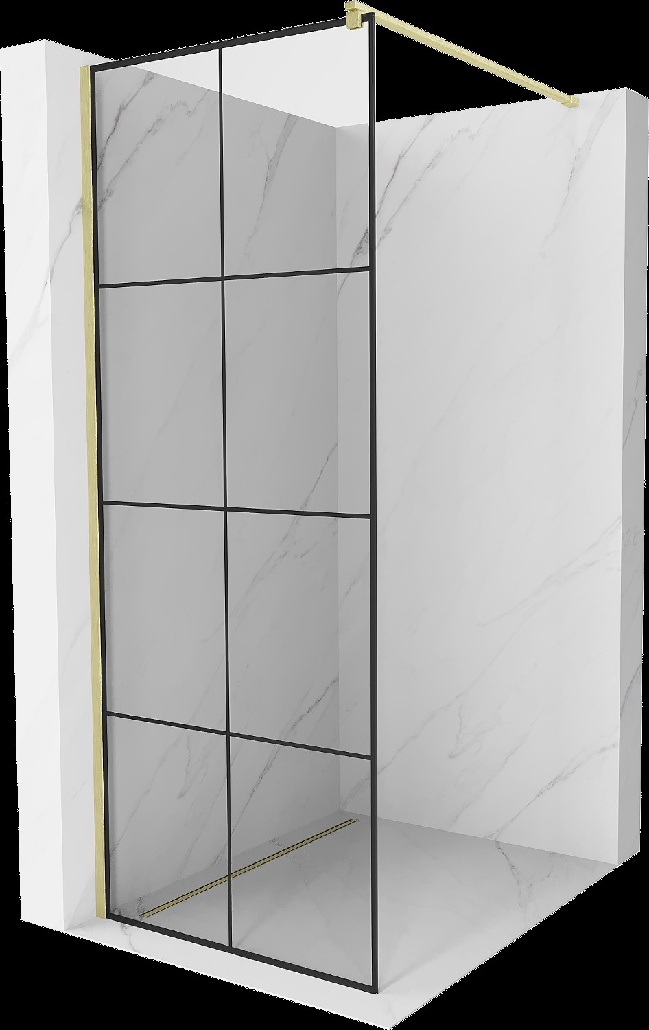 Mexen Kioto perete de duș Walk-in 80 x 200 cm, model negru 8 mm, finisaj aurie periat - 800-080-101-55-77