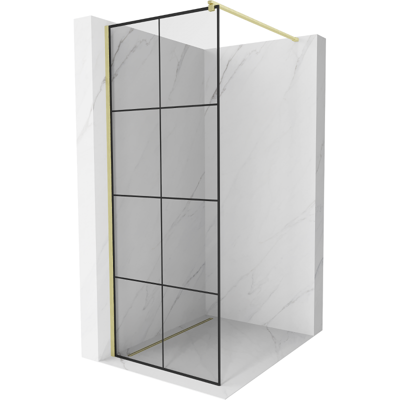 Mexen Kioto perete de dus Walk-in 90 x 200 cm, model negru 8 mm, finisaj auriu periat - 800-090-101-55-77