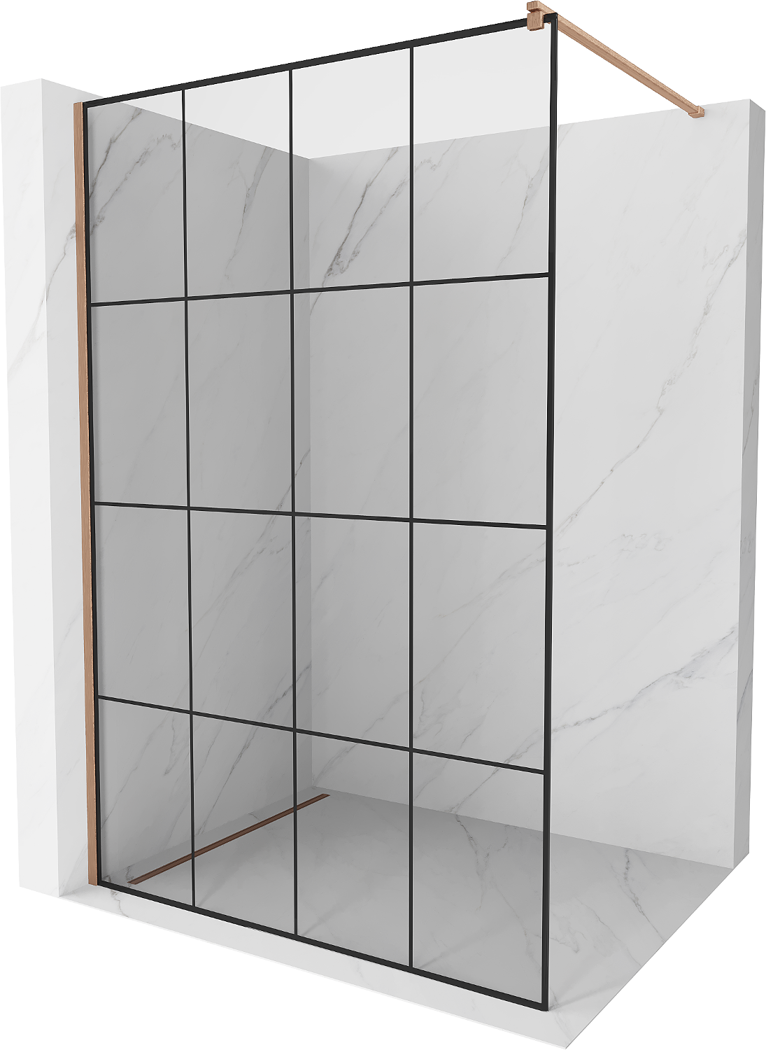 Perete de duş Mexen Kioto Walk-in 150 x 200 cm, model negru 8 mm, cupru periat - 800-150-101-65-77