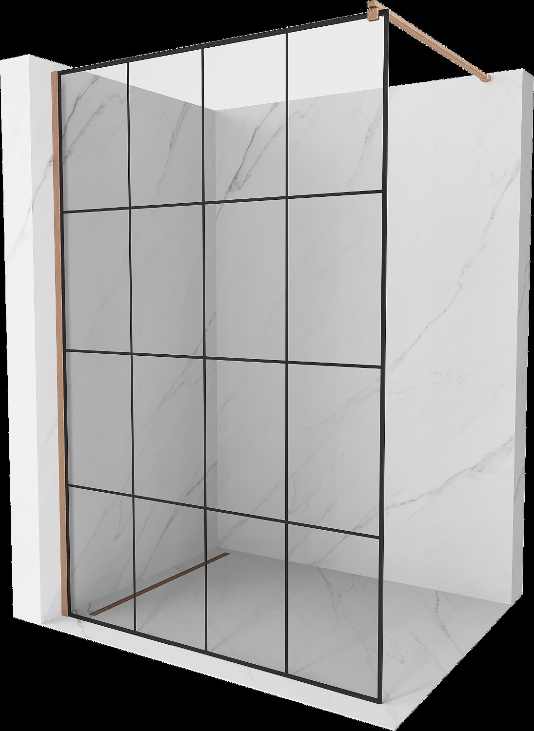 Mexen Kioto perete de duș Walk-in 160 x 200 cm, model negru 8 mm, cupru periat - 800-160-101-65-77