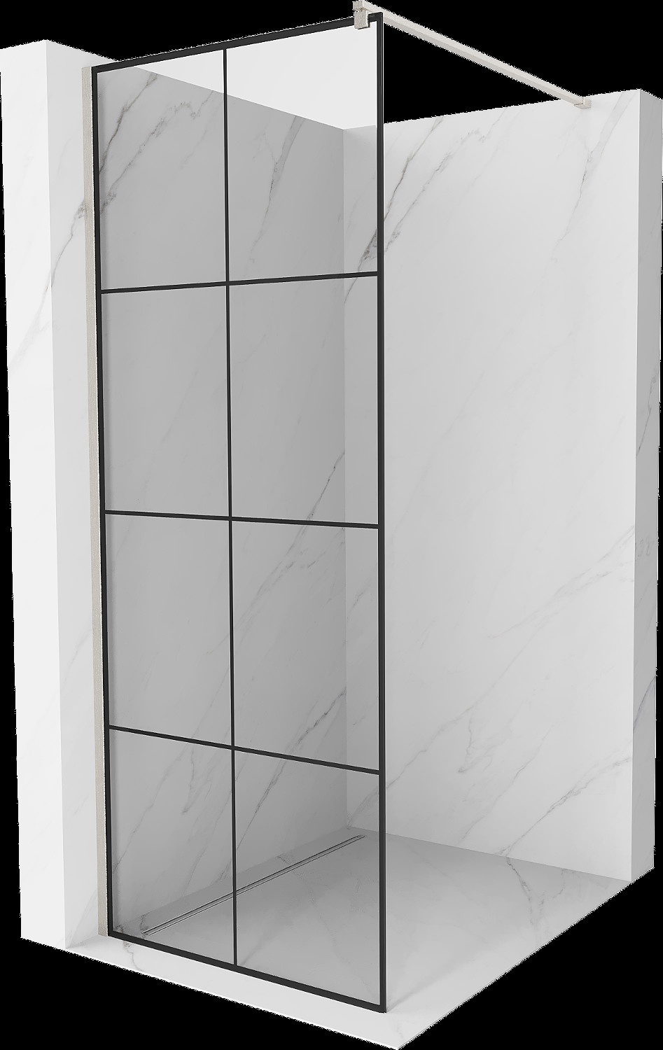 Mexen Kioto panou de duș Walk-in 90 x 200 cm, model negru 8 mm, nickel periat - 800-090-101-97-77