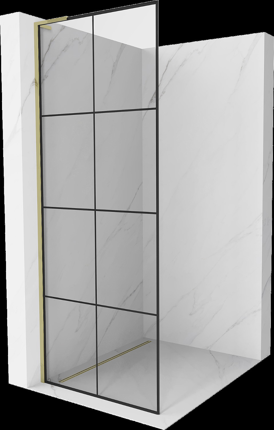 Mexen Kioto L pereți de duș Walk-in 70 x 200 cm, model negru, aurie - 800-070-103-50-77