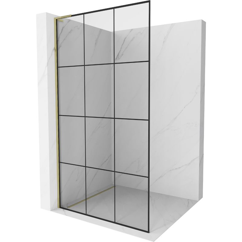 Mexen Kioto L perete duș Walk-in 100 x 200 cm, model negru, aurie - 800-100-103-50-77