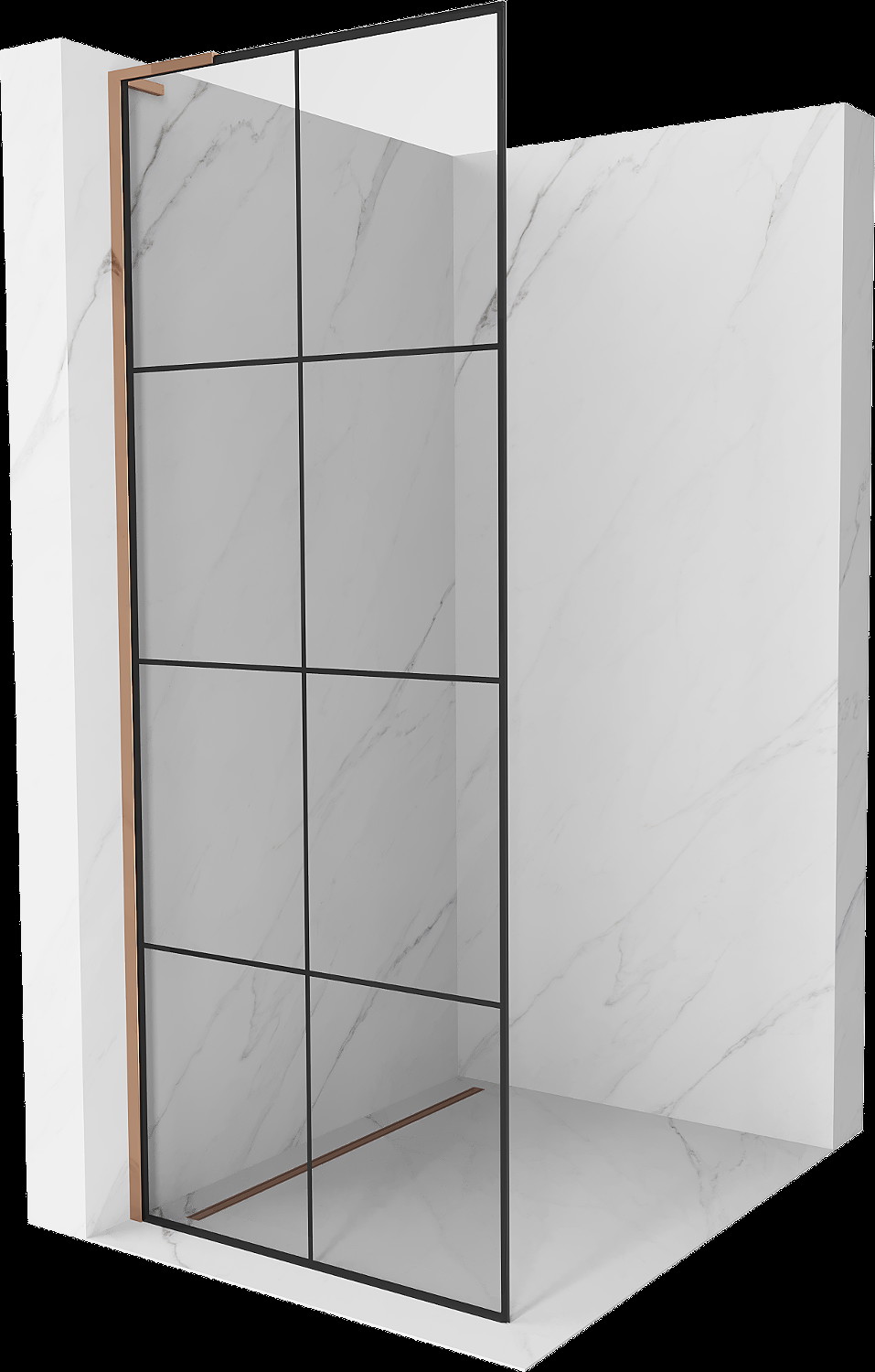 Mexen Kioto L perete de dus Walk-in 80 x 200 cm, model negru, aur roz - 800-080-103-60-77