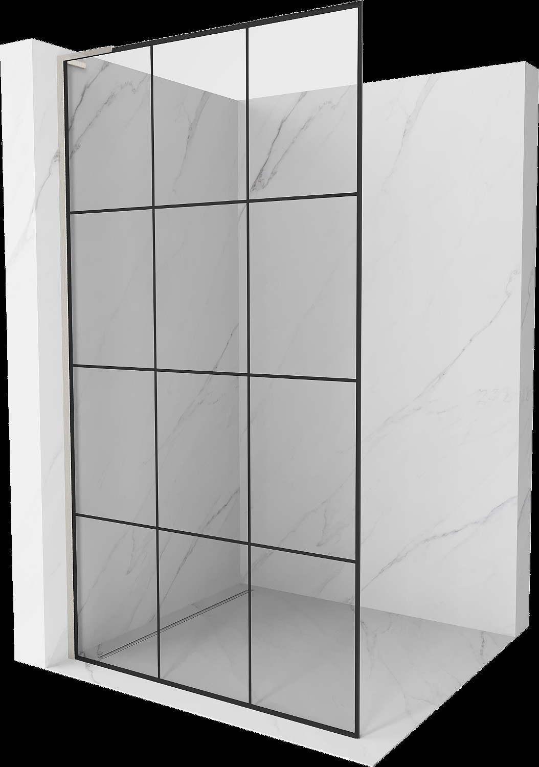 Mexen Kioto L panou de duș Walk-in 100 x 200 cm, model negru, inox periat - 800-100-103-97-77