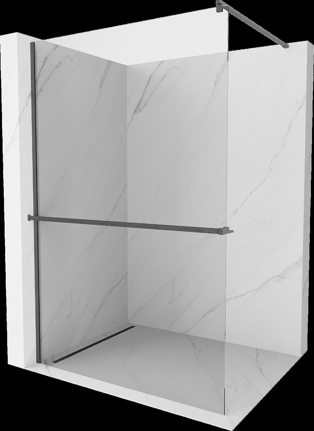 Mexen Kioto+ panou de duș cu suport Walk-in 90 x 200 cm, transparent, gri armat periat - 800-090-121-66-00