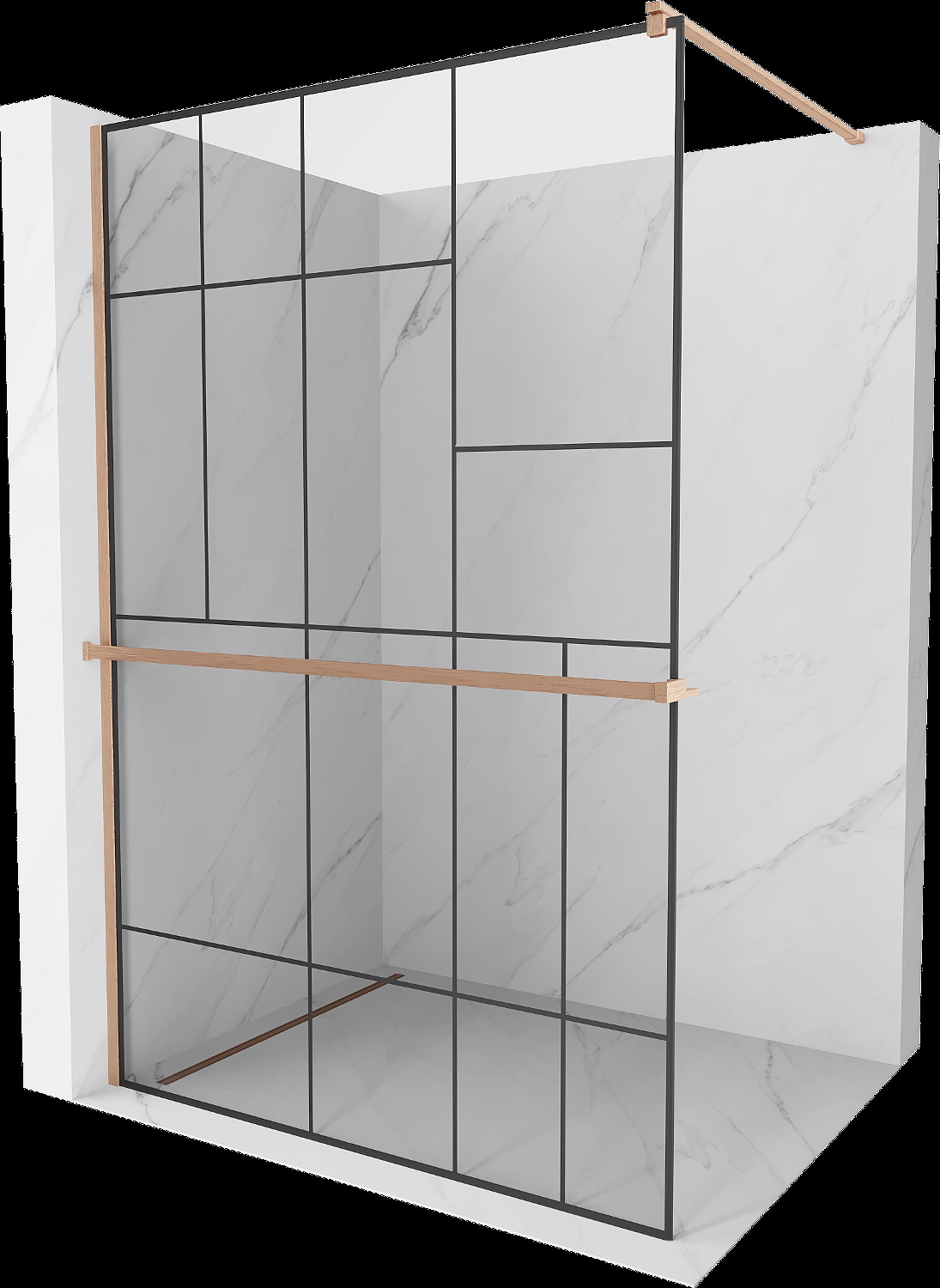 Mexen Kioto+ paravan de duș cu suport Walk-in 80 x 200 cm, model negru, bronz periat - 800-080-121-65-78