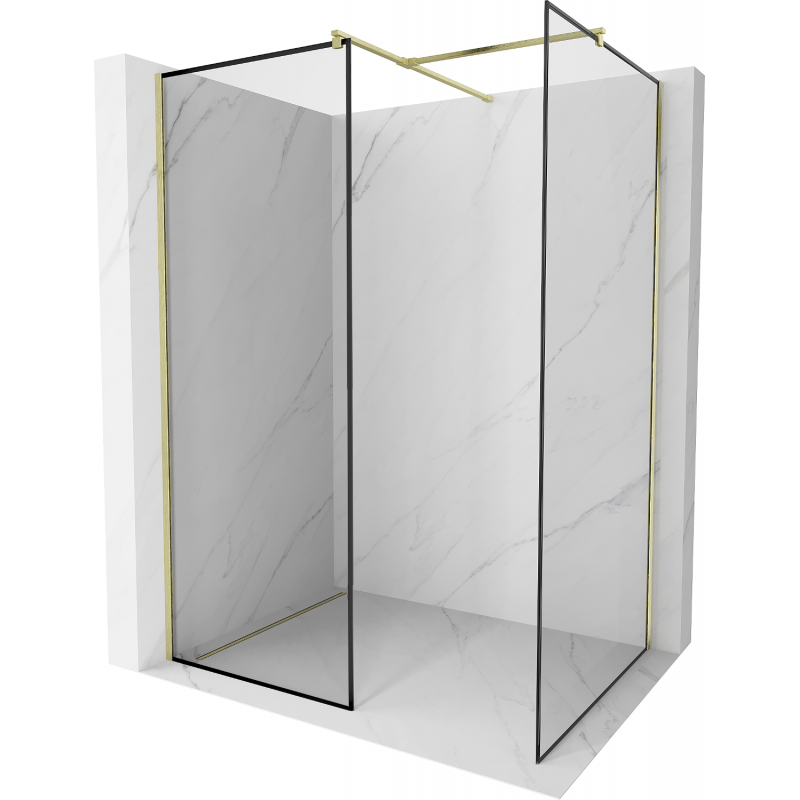 Mexen Kioto perete de duș Walk-in 90 x 80 cm, model negru, finisaj auriu periat - 800-090-202-55-70-080