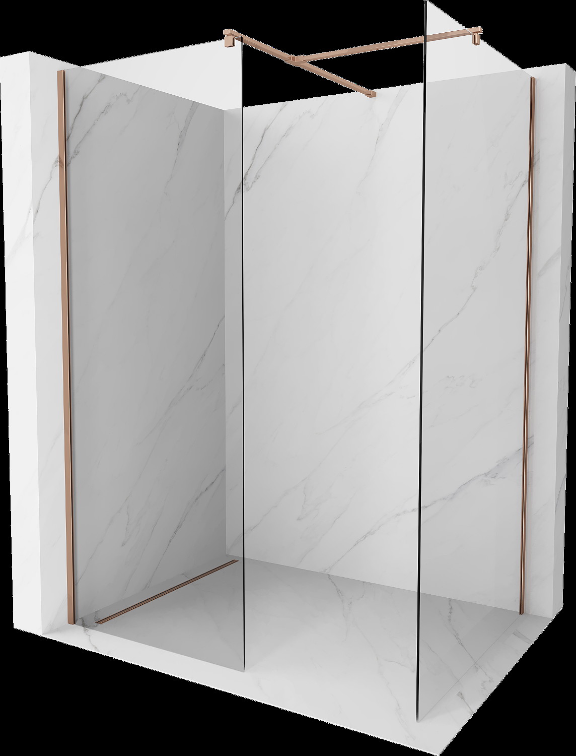 Mexen Kioto perete de dus Walk-in 100 x 95 cm, transparent, aur roz - 800-100-202-60-00-095