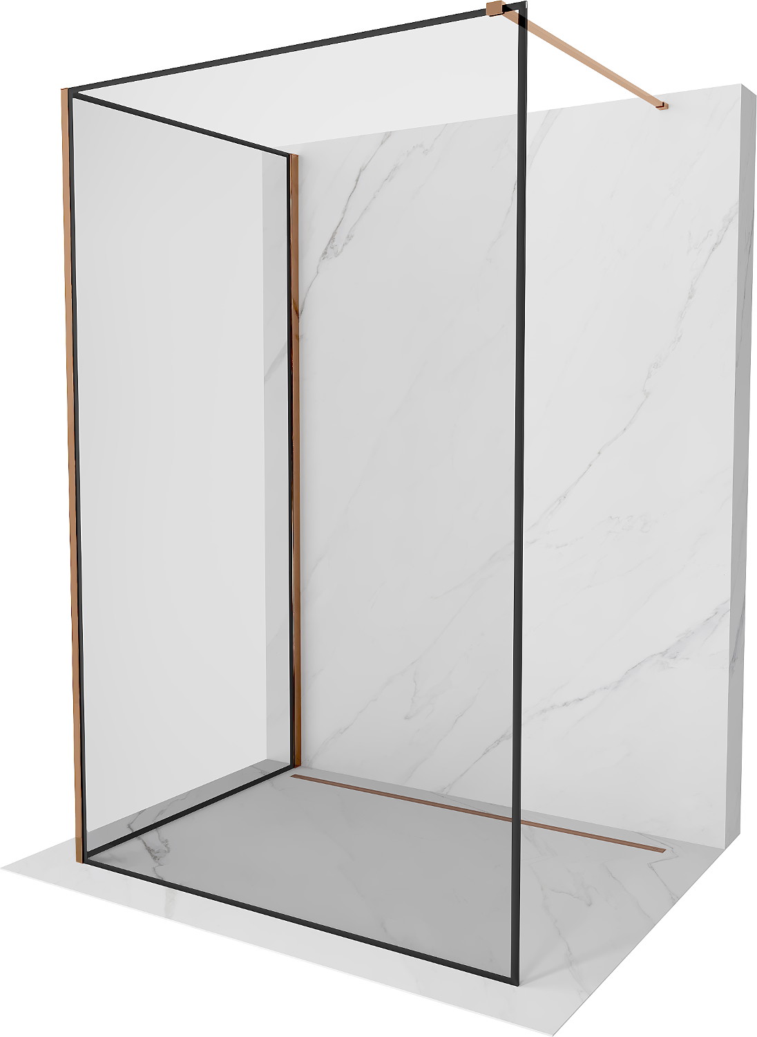 Mexen Kioto perete de duș Walk-in 130 x 80 cm, model negru, aur roz - 800-130-212-60-70-080