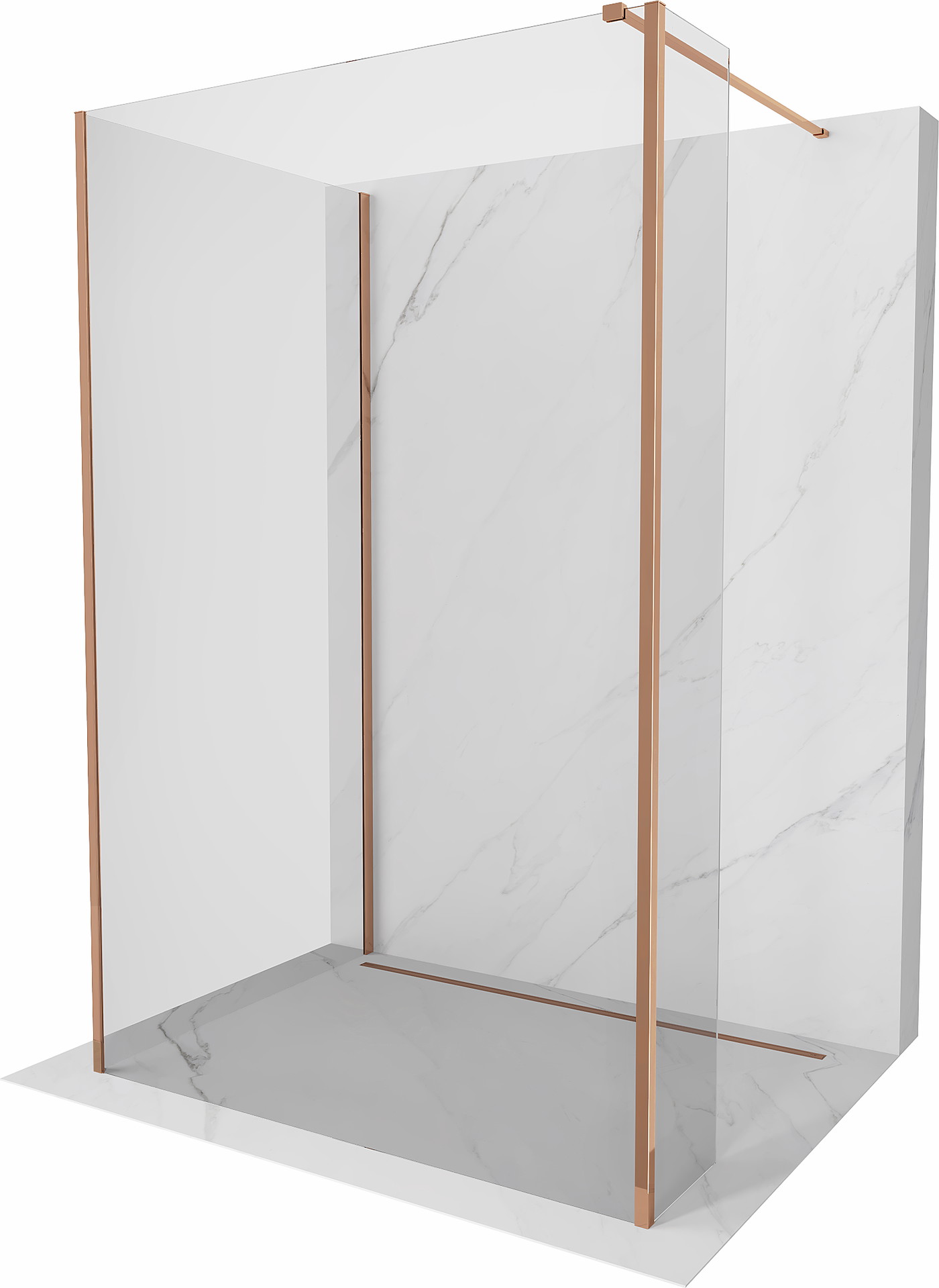 Mexen Kioto perete de duș Walk-in 100 x 70 x 30 cm, transparent, aur roz - 800-100-070-221-60-00-030