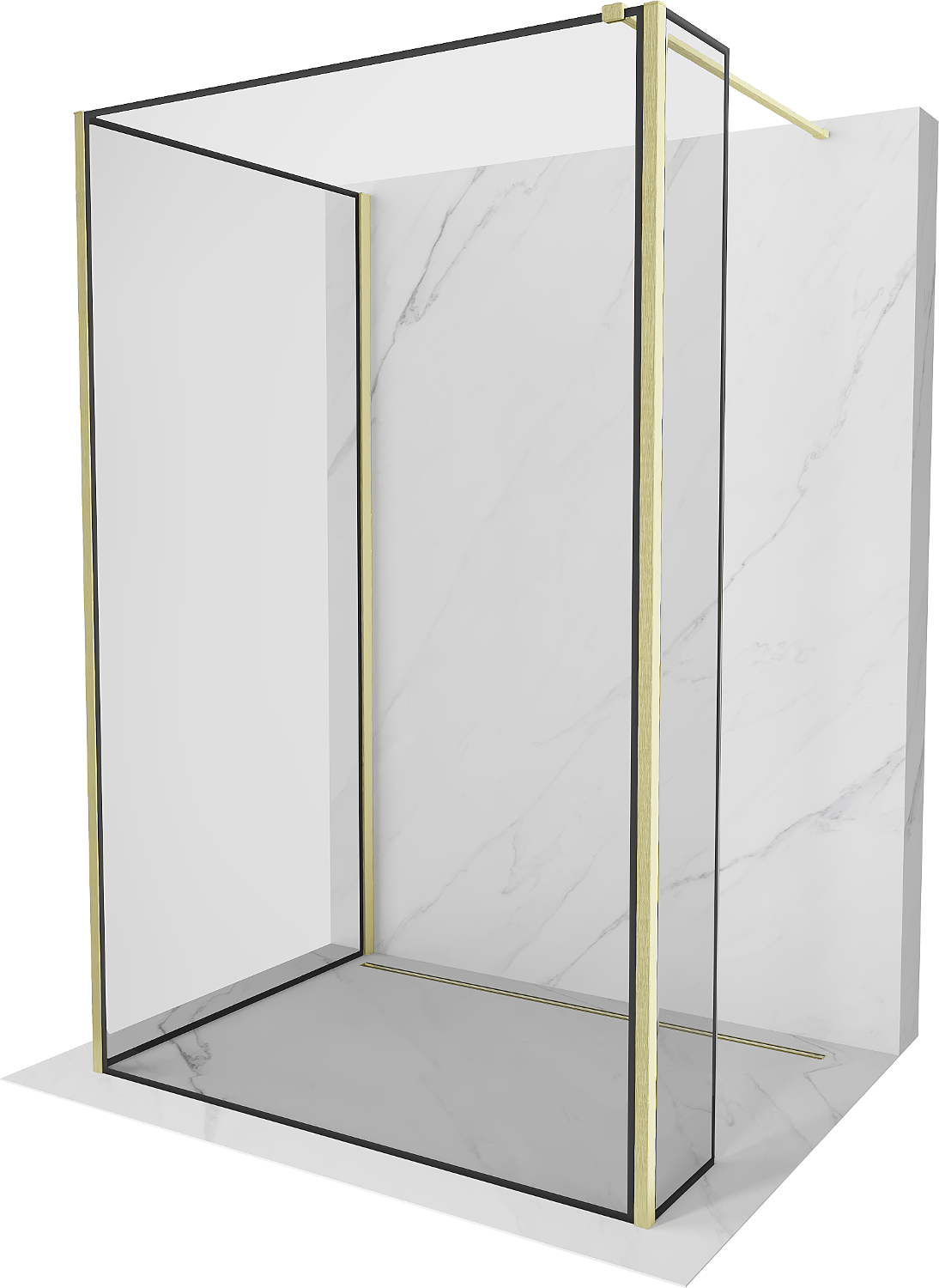 Mexen Kioto perete de duș Walk-in 90 x 80 x 40 cm, model negru, finisaj auriu periat - 800-090-080-221-55-70-040