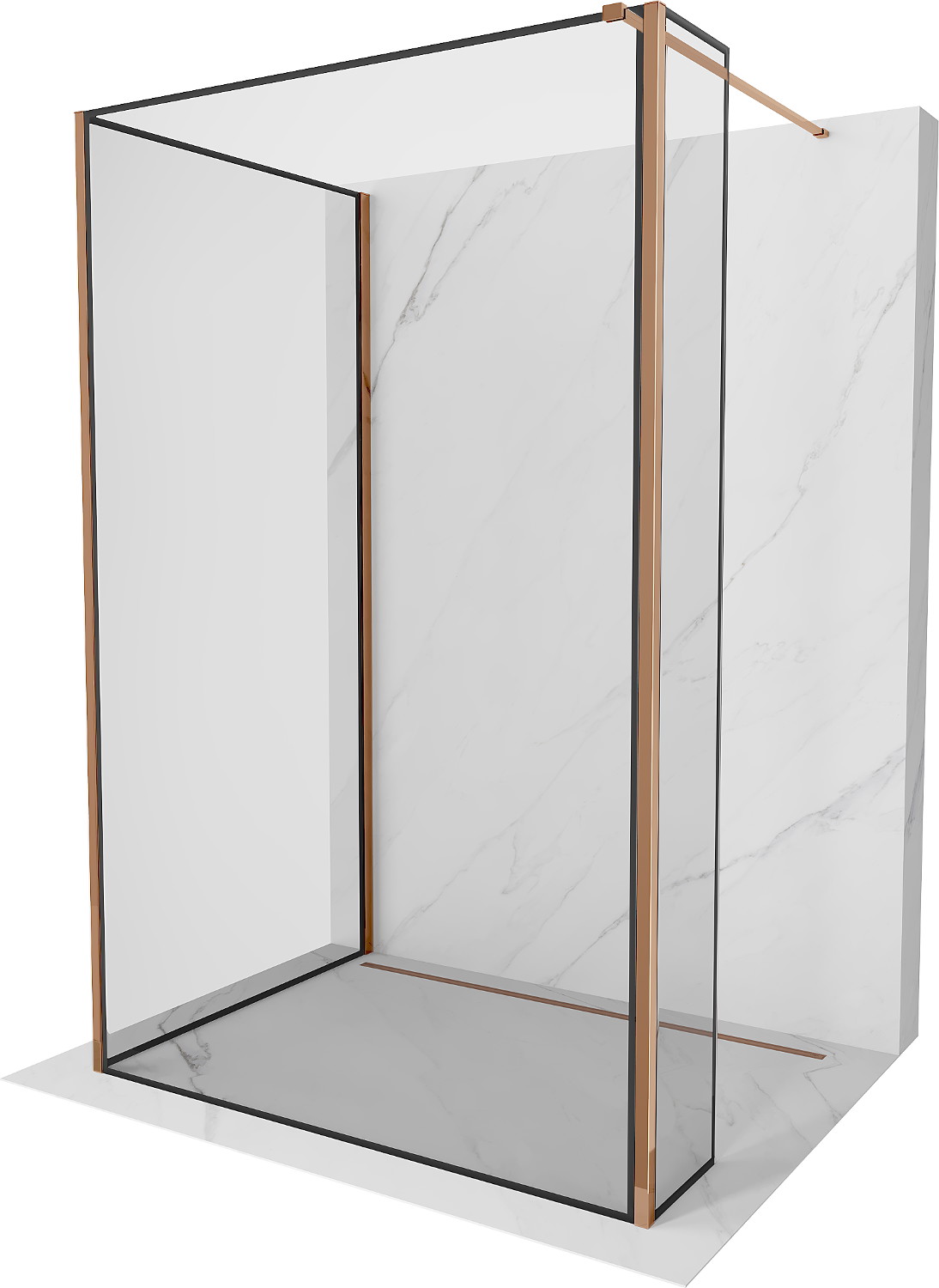 Mexen Kioto perete de duş Walk-in 110 x 70 x 30 cm, model negru, aur roz - 800-110-070-221-60-70-030