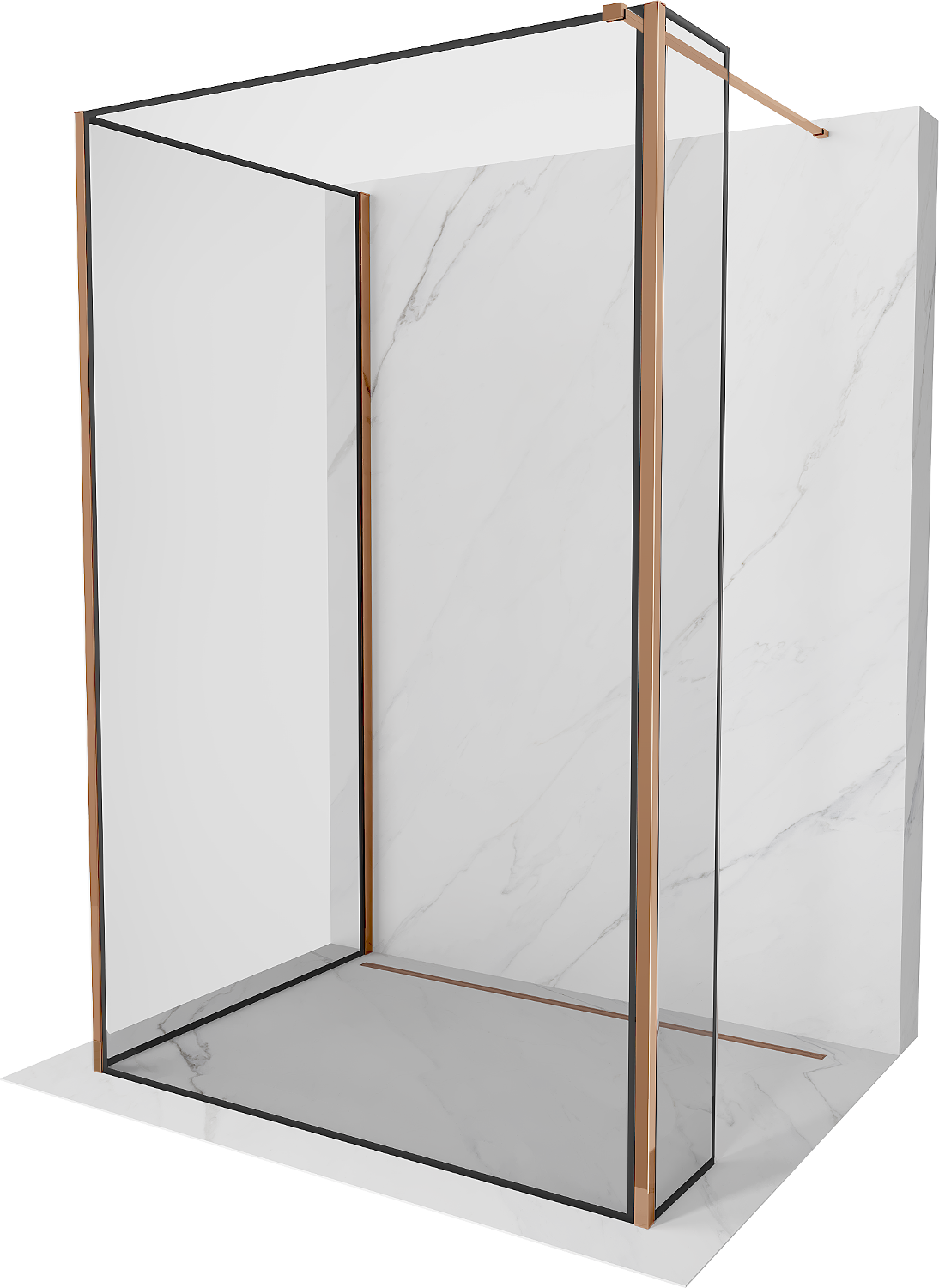 Mexen Kioto panou de duș Walk-in 130 x 100 x 30 cm, model negru, aur roz - 800-130-100-221-60-70-030