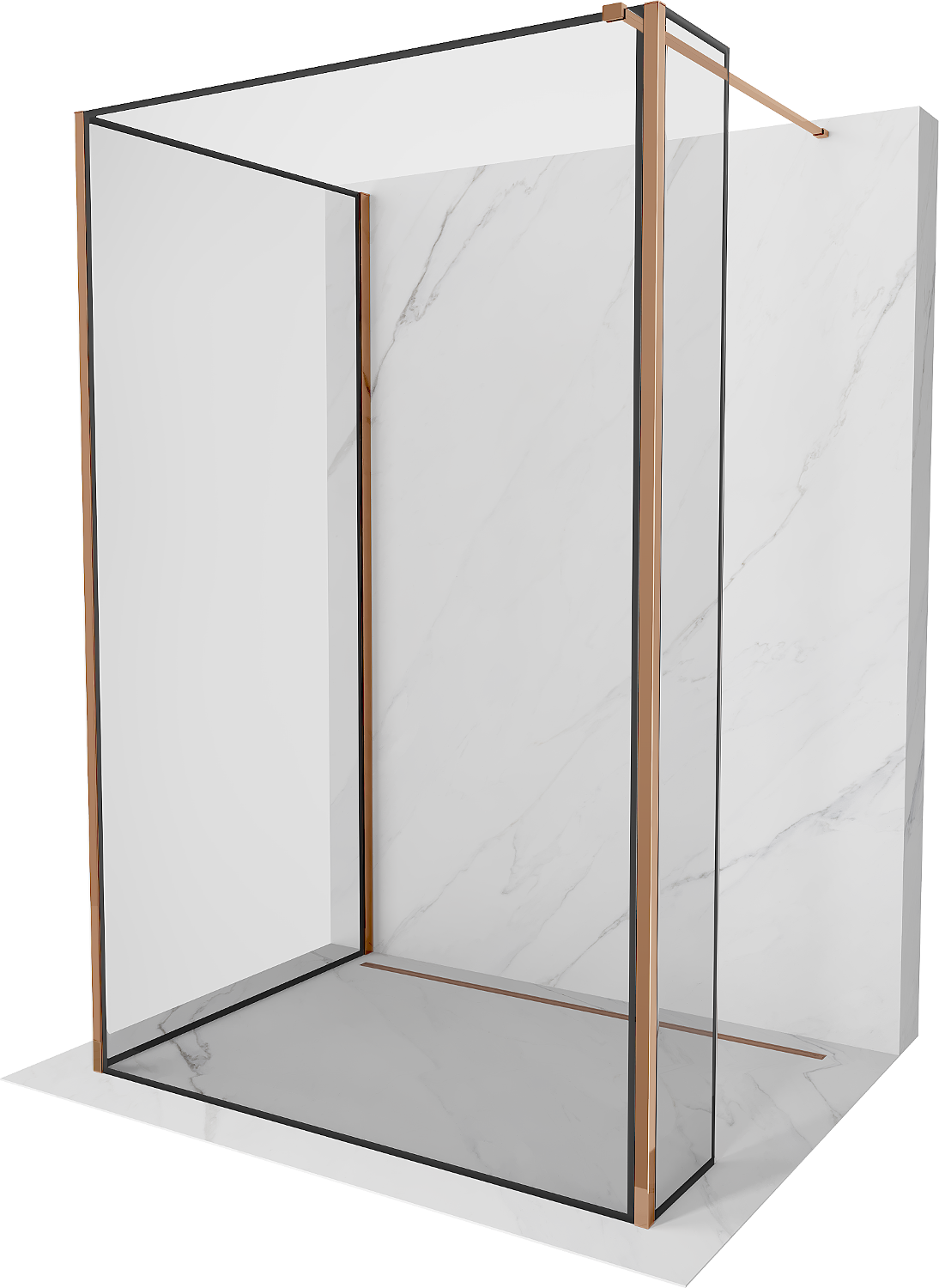 Mexen Kioto perete de duș Walk-in 130 x 120 x 30 cm, model negru, aur roz - 800-130-120-221-60-70-030