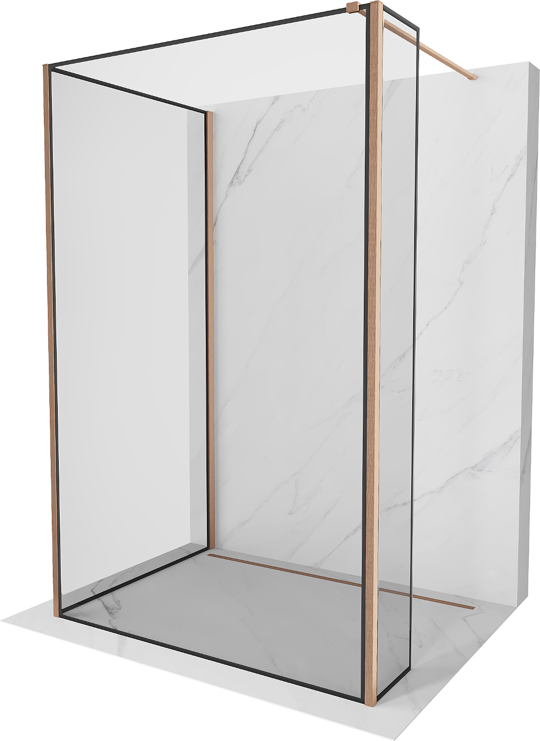 Mexen Kioto perete de duș Walk-in 100 x 80 x 30 cm, model negru, cupru periat - 800-100-080-221-65-70-030