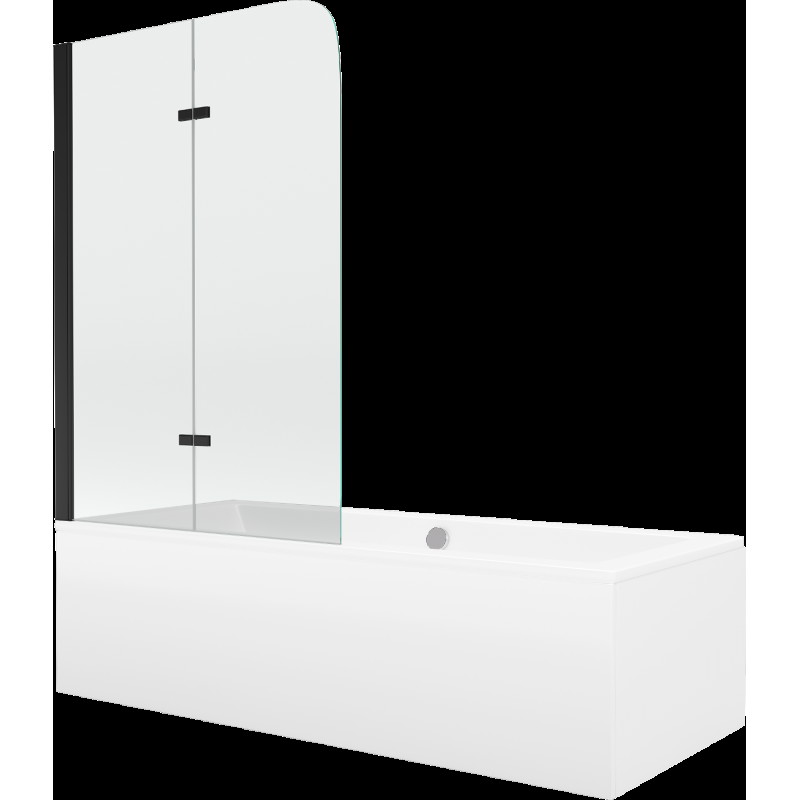 Mexen Cube cadă dreptunghiulară 170 x 80 cm cu panouri si paravan cu 2 aripi 100 cm, transparent, Neagră - 550517080X9010027000