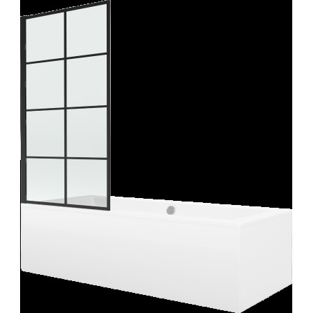 Mexen Cube cadă dreptunghiulară 170 x 80 cm cu panouri si paravan cu 1 aripă 70 cm, Model negru - 550517080X9307017077